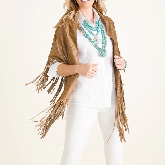 Chico's Western Boho Fringe Shawl Wrap - Picture 3 of 5